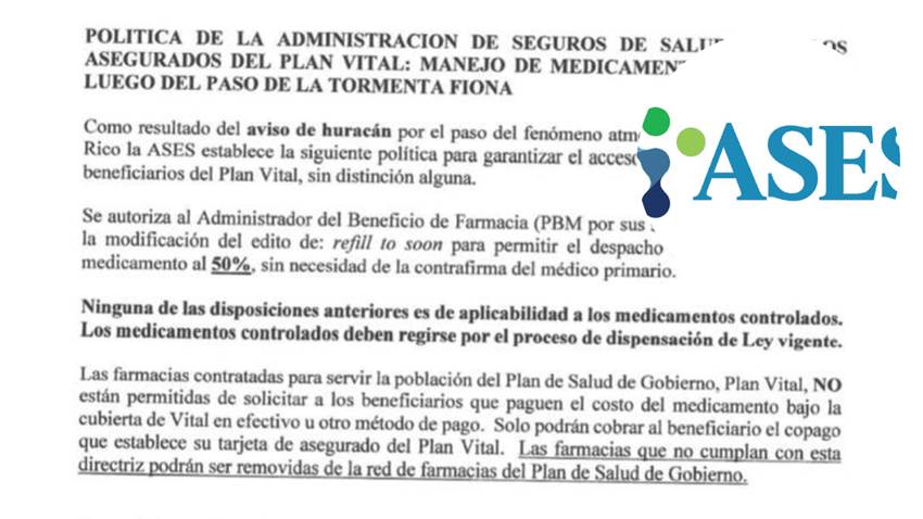 Administración de Seguros de Salud implementa nueva política para medicamentos durante y después de Fiona