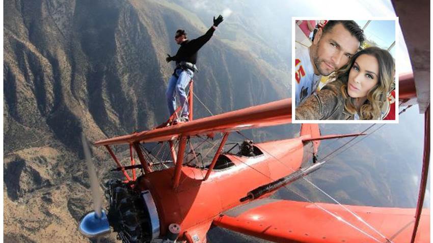 Esposo de Jacky Bracamontes realiza temerario truco en las alturas ¡sobre una avioneta!